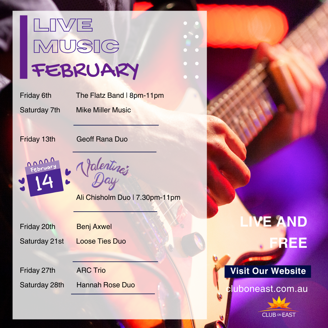 Club on East - February 2026 Live Music FB Post