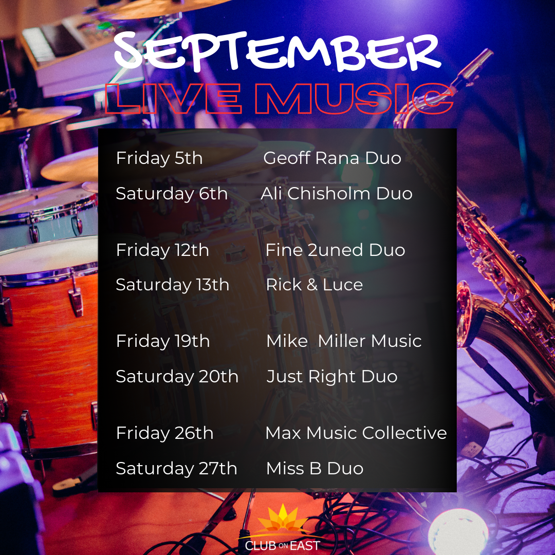 Club on East - Sept 2025 Live Music FB POST